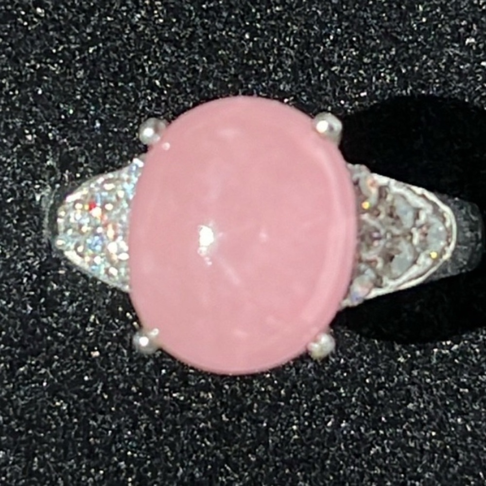 Natural pink jade sterling silver ring